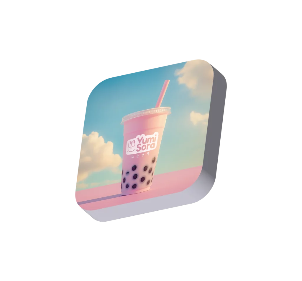 Mockup visuel d'un bubble tea projet Yumi Sora